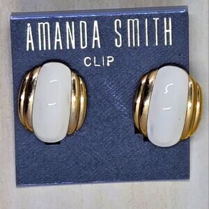 Elegant Amanda Smith Gold and White-Toned Clip-On Earrings - NWT
